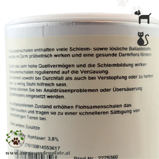 Bio Flohsamenschalen für Hunde Etikett